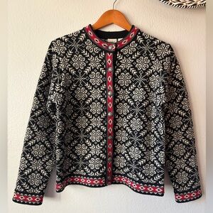 LL Bean Vintage 100% Merino Lambswool Nordic Print Cardigan Sweater Women Small